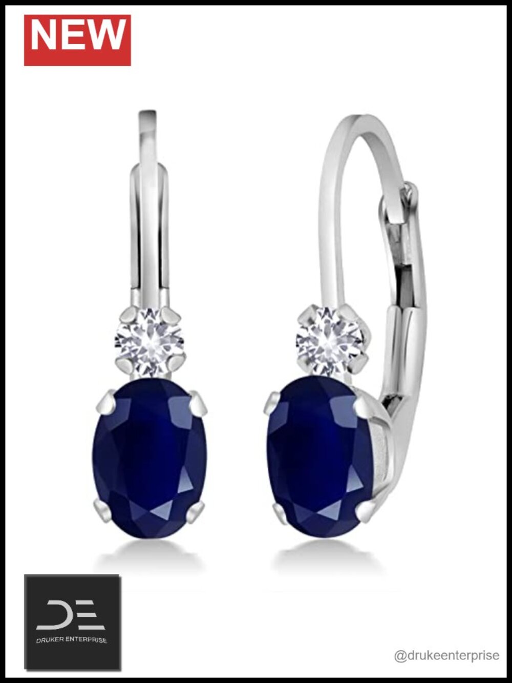 14K White Gold Oval Gemstone Leverback Earrings Women